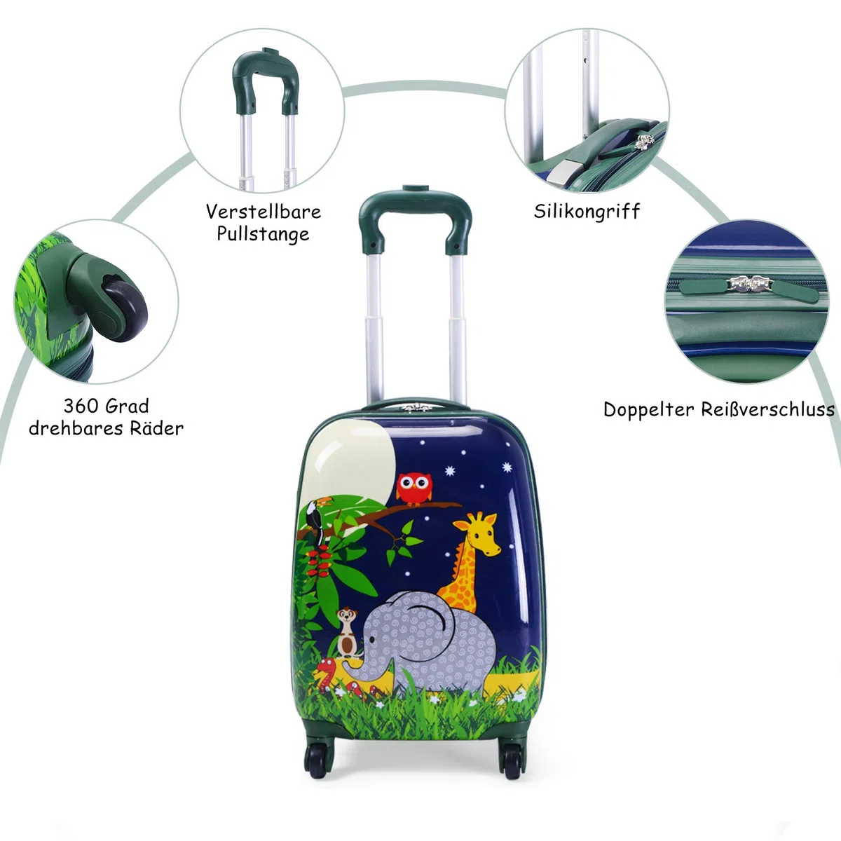 DREAMADE 2 TLG. Kinderkoffer & Rucksack, 16” +12” Kinderkofferset, Kindertrolley Kindergepäck, Handgepäck Reisegepäck Hartschalenkoffer für Kinder (Dunkelblau, 16 Zoll +12 Zoll)
