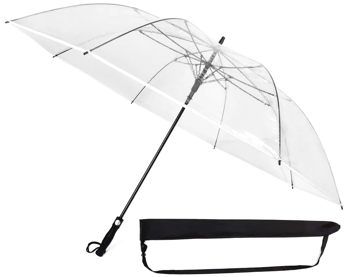 Regenschirm sehr groß XXXL Ø162 cm transparent, Komfort Druckknopf, mit Tragehülle, Automatik, Perfekt als durchsichtiger Partnerschirm, Hochzeitsschirm oder Golfschirm - Rand weiß