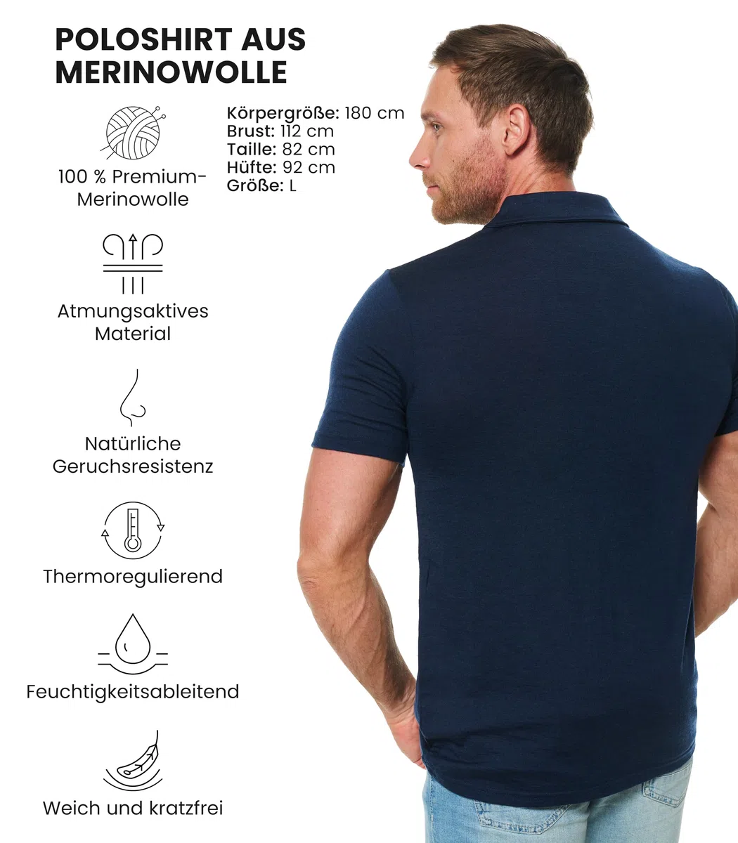 Merino.tech Premium Merino Poloshirt Herren – Kurzarm & Langarm Shirt – Outdoor & Alltag