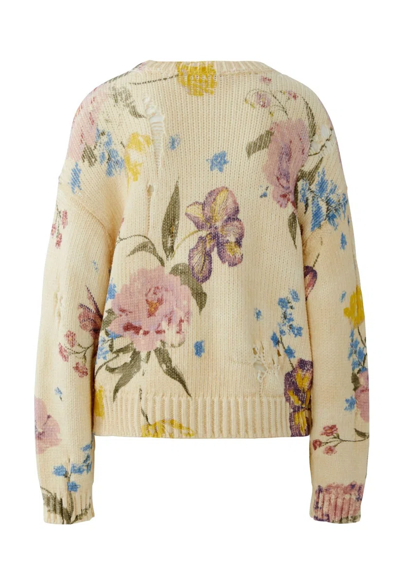 Oui Damen Pullover lässig geschnitten Floral