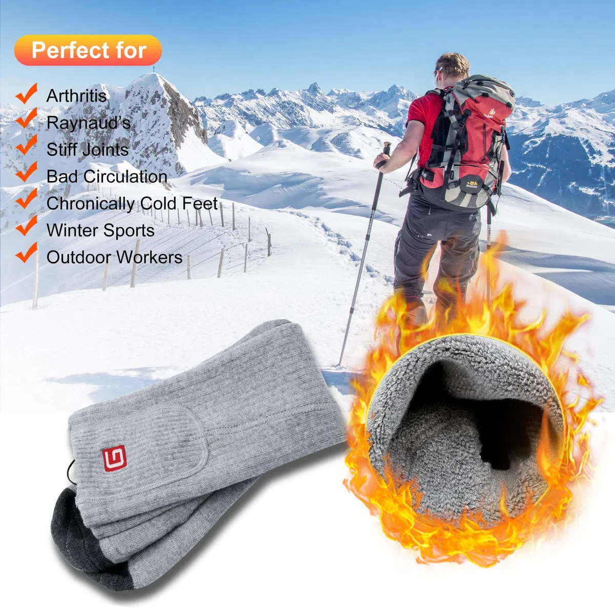 Svpro Beheizte Socken Herren Damen Wiederaufladbare mit Akku Elektrische Beheizbare Socken Winter Warme Socken Fusswärmer Batterie Heizsocken mit Akku,Waschbar Socken Beheizbar für Camping Jagd