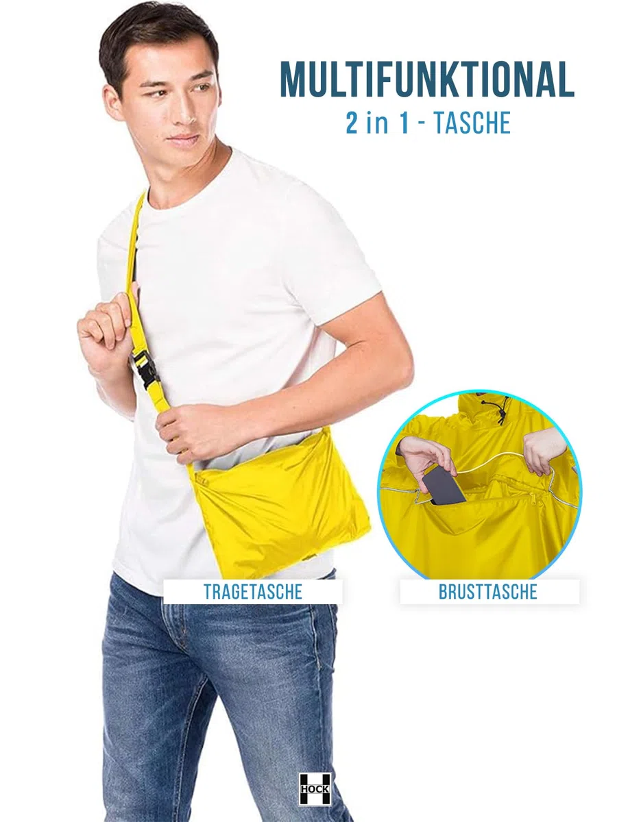 HOCK Premium E-Bike Poncho, Regenponcho mit Ärmel für Fahrrad und E-Bike - für Helme geeignet - Regencape 100,0% wasserdicht, Fahrradponcho