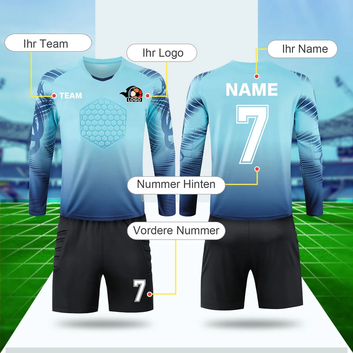 LAIFU Torwarttrikot Kinder Erwachsene Heim/Auswärts Torwarttrikot mit Namen Nummer Team Torwartset （Torwarttrikot + Torwarthose）