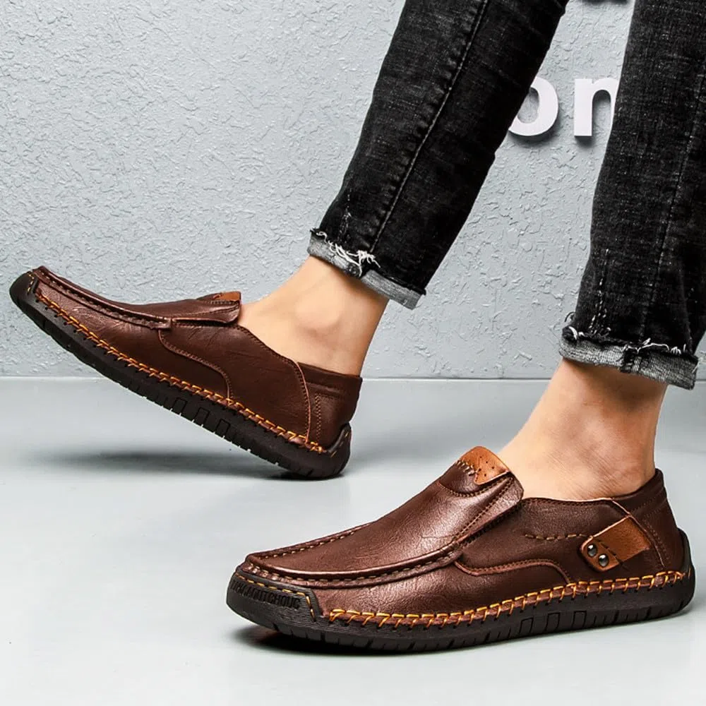 Handgefertigte Herren-Slipper aus echtem Leder, lässig, atmungsaktiv, handgefertigt, leicht, bequem