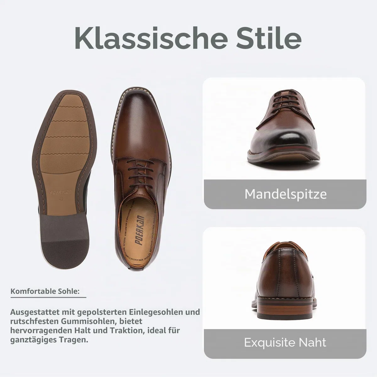 Poerkan Herren Geschäfts Schnürschuhe Leder Elegante Oxford-Schuhe für Business Büro & Formelle Anlässe Schwarz, Braun