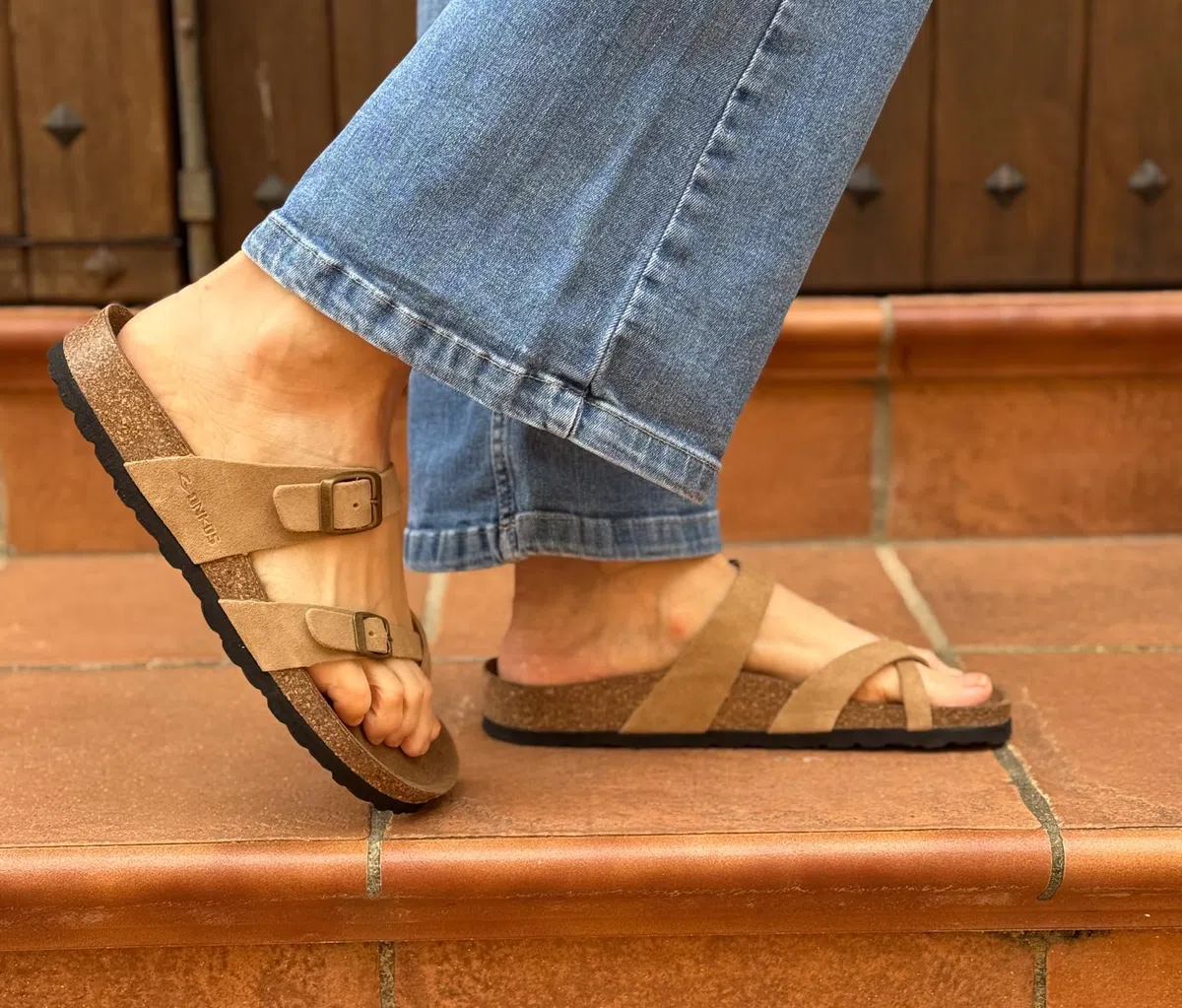 Leder Sandalen, anatomische Kork Einlegesohle, Echtes Leder, Naturkork, verstellbare Schnalle am Fuß, Unisex Zehentrenner, Qualitätssandale Made in Spain