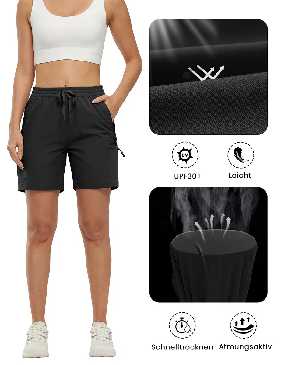 YSENTO Damen Wanderhose Kurz Sommer Leichte Cargohose Sporthose Arbeitshose Schnelltrocknend Atmungsaktiv Outdoor Shorts