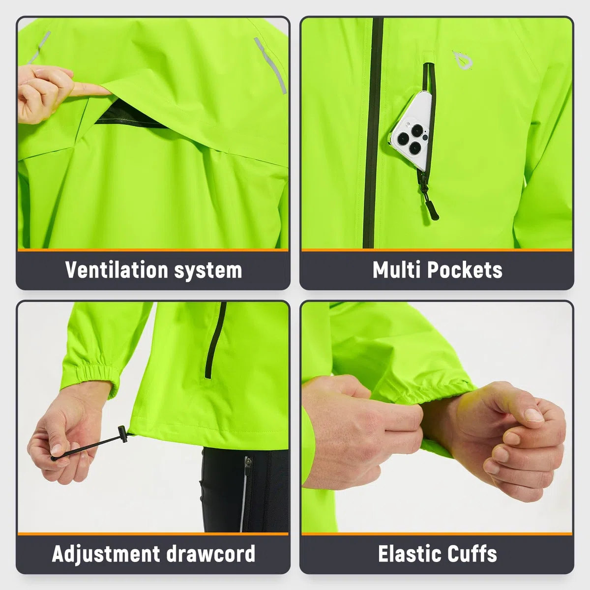 baleaf Herren Regenjacke Fahrradjacke Wasserdicht Outdoorjacke Windbreaker mit Kapuze 10000mm H2O Wasserdicht Laufjacke Atmungsaktiv Wanderjacke