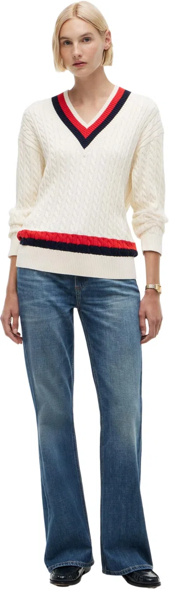 Tommy Hilfiger Damen Varsity Cable RLX Ls V-nk SWT Ww0ww49618 Pullover (1er Pack)
