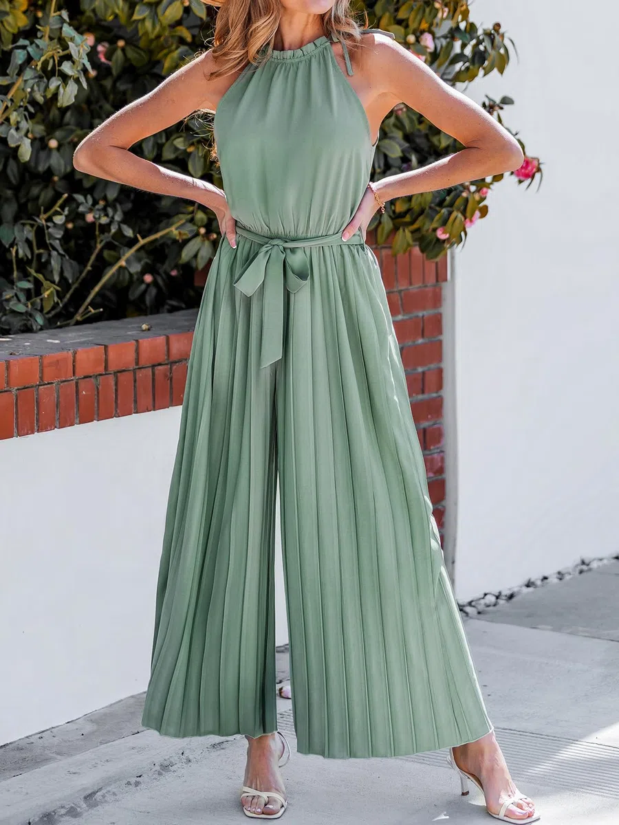 CUPSHE Rückenfreier Damen-Jumpsuit, Sommer-Strampler mit weitem Bein lockere Hose Atmungsaktive Glatte Freizeitoutfits