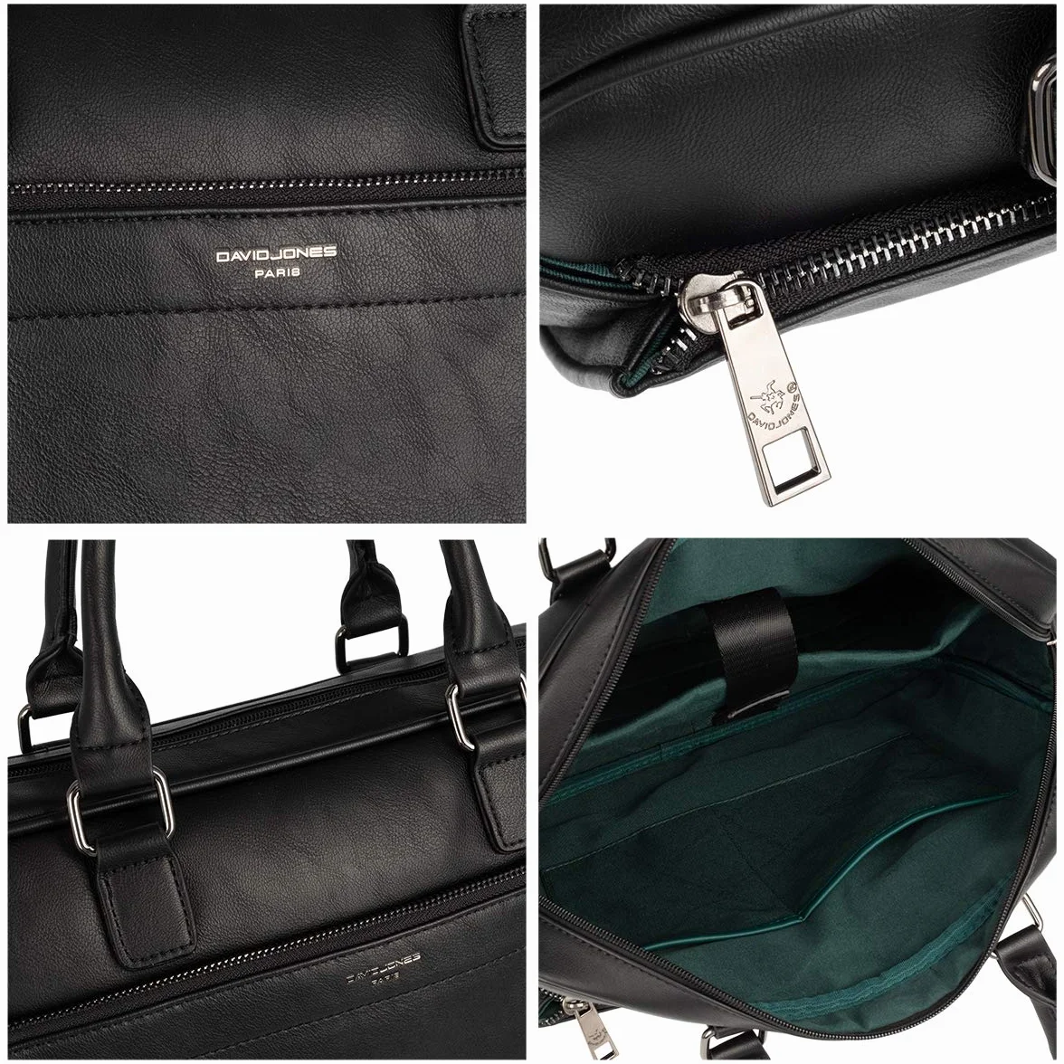 David Jones - Herren Große Aktentasche - Mann 15 Zoll Laptoptasche - PU Leder Arbeitstasche Business Handtasche Tragetasche - Henkeltasche Schultertasche Umhängetasche Messenger Bag Briefcase Schwarz