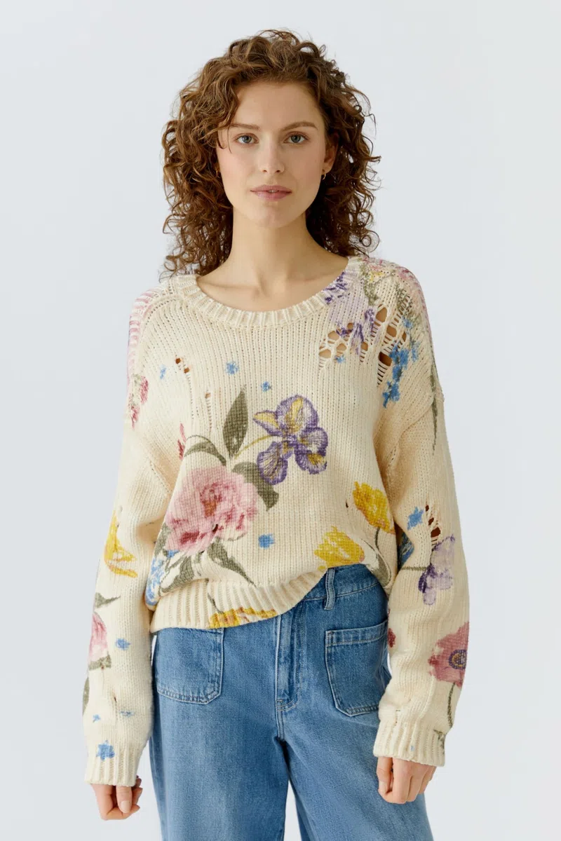 Oui Damen Pullover lässig geschnitten Floral
