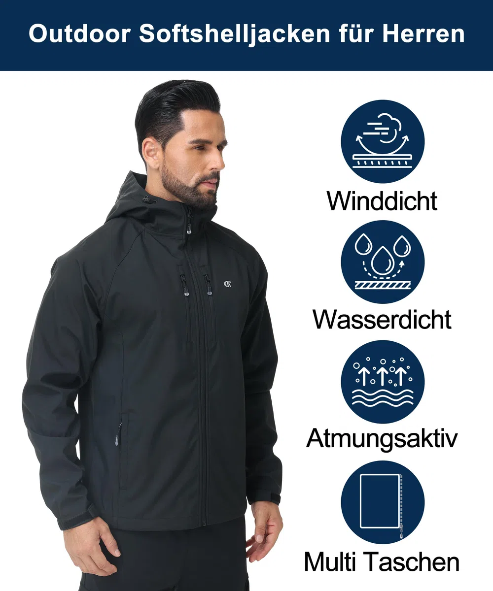 Huayuzh Softshelljacke für Herren Wasserdicht Winddicht Atmungsaktiv Outdoor Jacke Windbreaker Regenjacke Wandern Camping