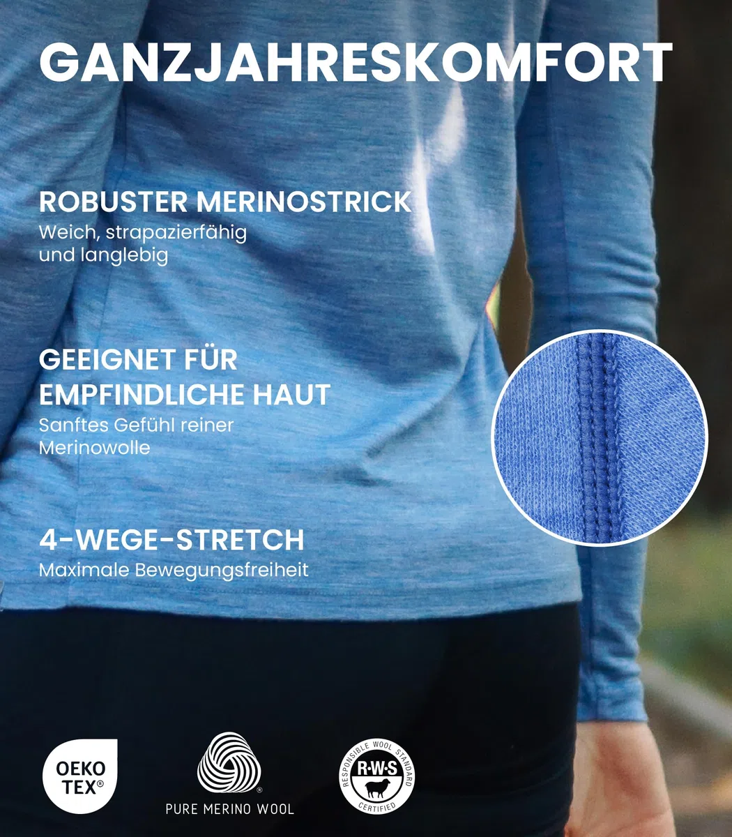 Merino.tech Merino Shirt Damen Langarm – Premium 100% Merino Unterwäsche Damen Langarmshirt, Sportunterhemden + Wollsocken