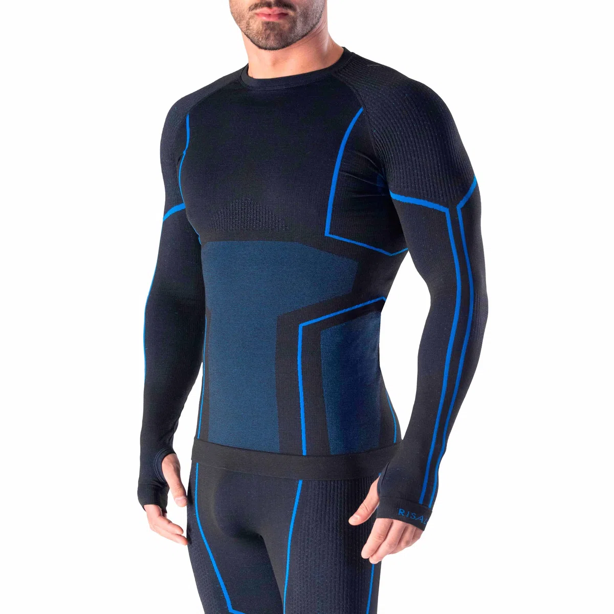 Risalti Thermo-Shirt für Herren, langärmlig, Merino Tech – Thermo-Kompressionsshirts aus Merinowolle, Thermounterwäsche für Herren, Winter, Thermounterwäsche für Herren, nahtlos, hergestellt in
