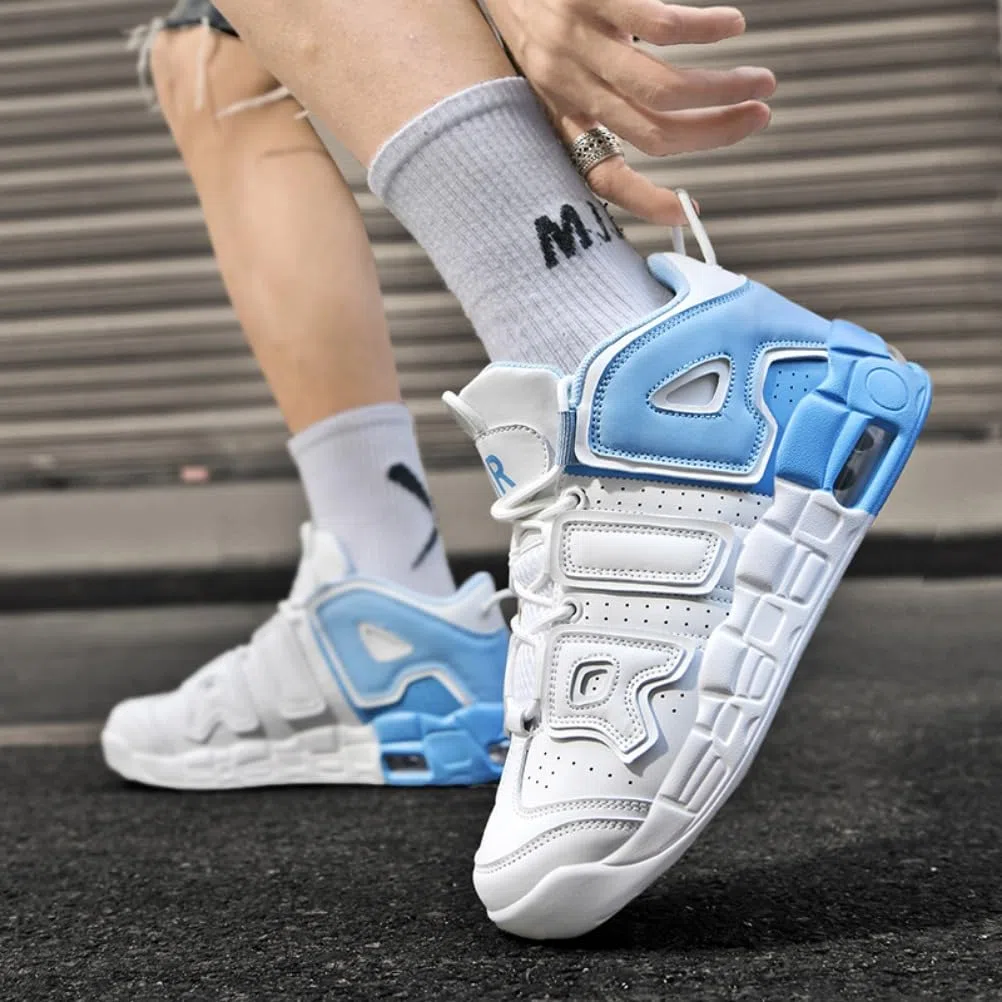 Sneaker Herren Damen Retro Skateboardschuhe Laufschuhe Turnschuhe mit Luftpolster Walkingschuhe Studenten Anti-Rutsch leichter Jungen Mädchen Basketballschuhe modisch Sportschuhe (Weiß blau 3,40)