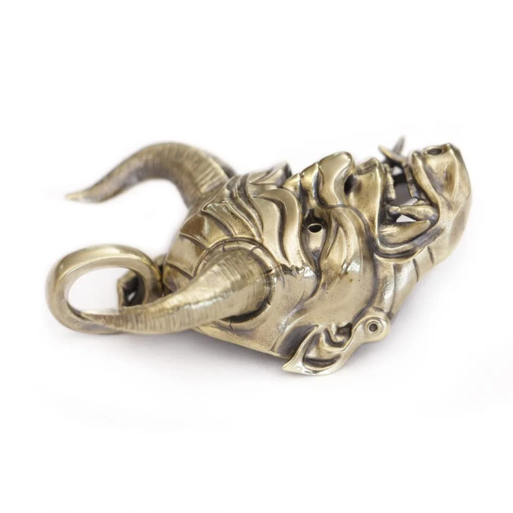 LINSION Herren-Anhänger aus Messing, japanischer Geist, Prajna, Totenkopf, Biker-Punk-Schmuck BR387, Large, Metall