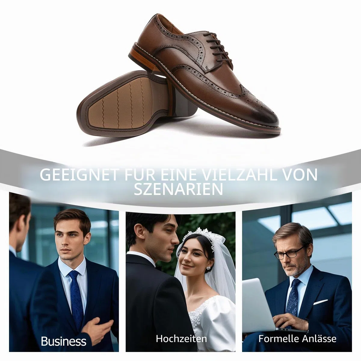 Herren Oxford & Derby Formal Dress Shoes Lace Up Leder Classics in Schwarz und Braun mit Lack Brogue Details