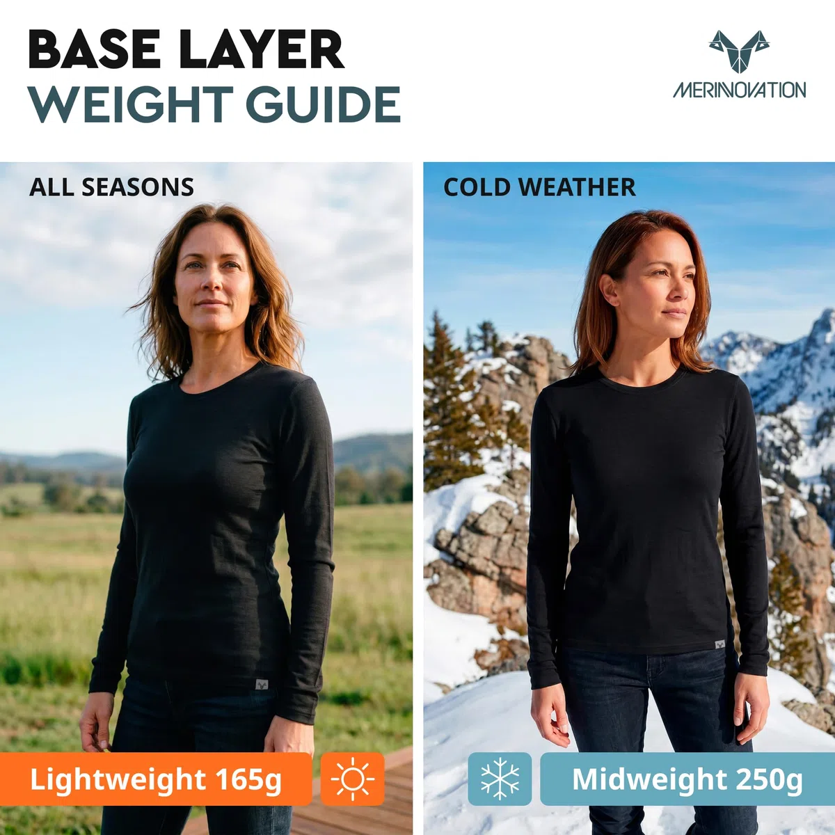 MERINNOVATION 100% Merinowolle Shirt for Damen Thermo Unterwäsche Langarm,Temperaturregulierend, Weich