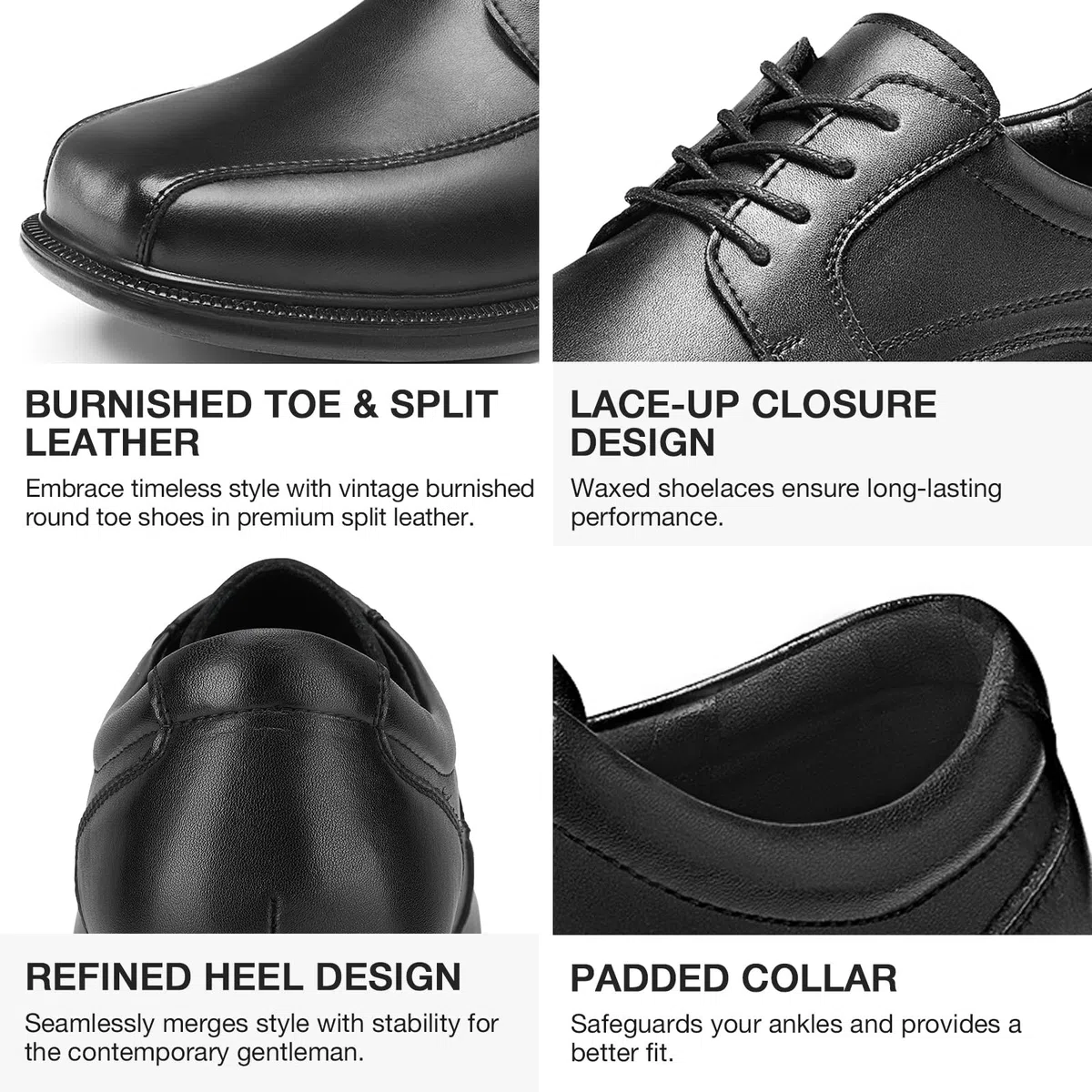 HEEZ Anzugschuhe Herren, Klassischer Businessschuhe Oxford Derby Schuhe, Herren Comfort Hochzeits Schnürhalbschuhe Herrenlederschuhe, Quadratische Zehenpartie