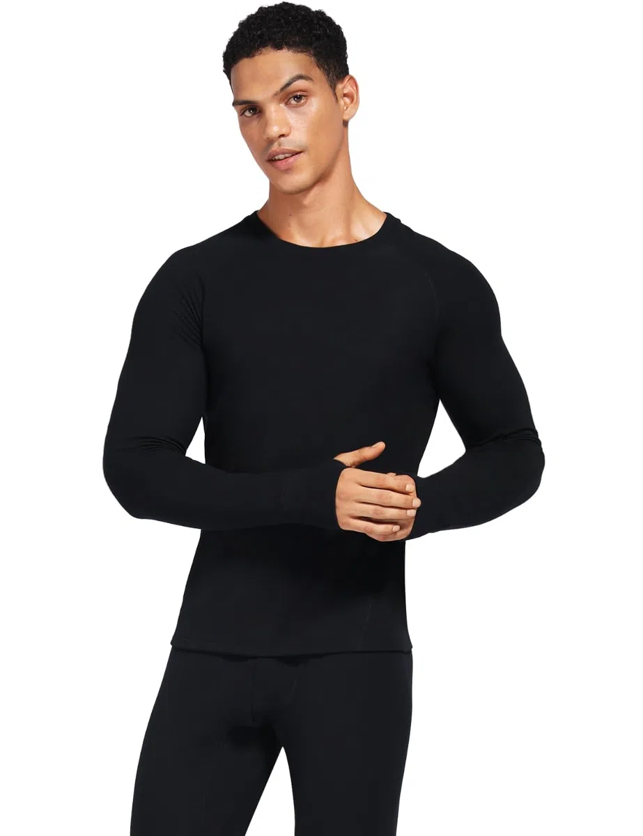 Thermounterwäsche Herren mit Innenfleece, Thermounterhemd & Thermohosen Funktionsunterwäsche Set, Winter Warm Skiunterwäsche Thermowäsche Set