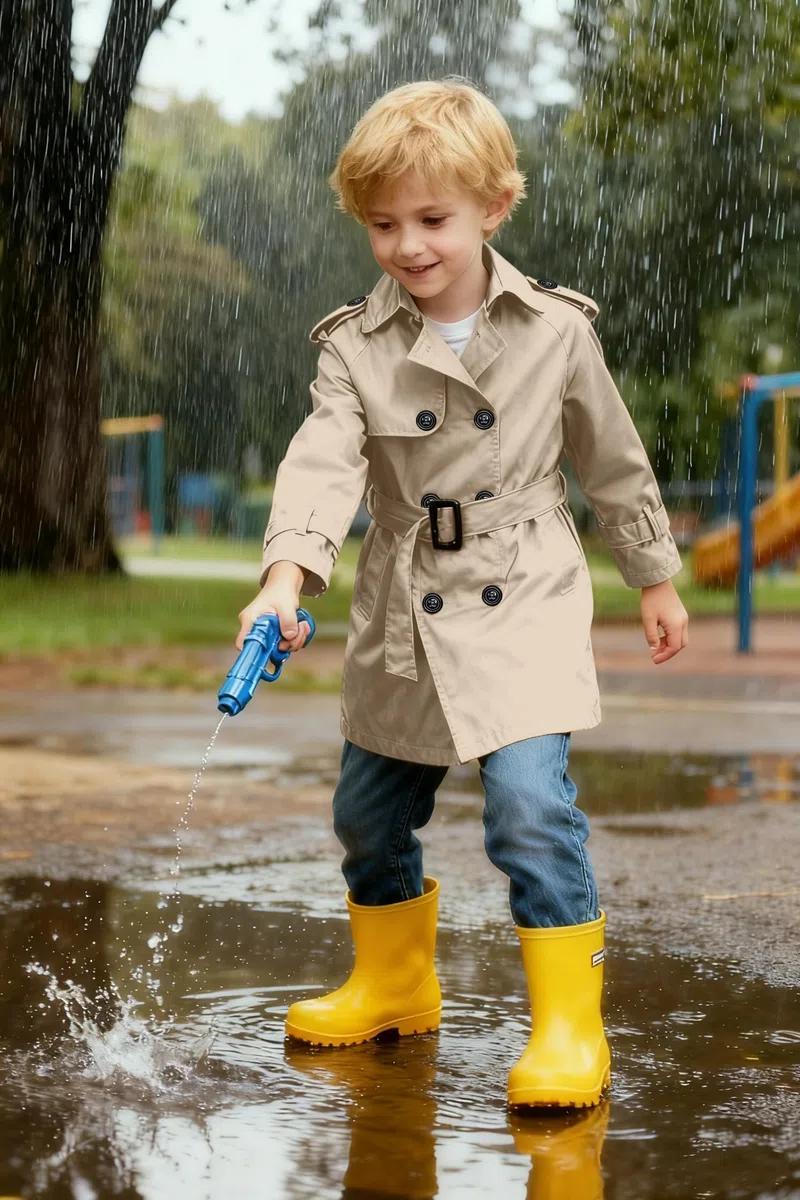 Betusline Wasserdichter Trenchcoat für Jungen, zweireihig, klassisch, mit Gürtel, Outwear, Jacke, Kleid, Mäntel