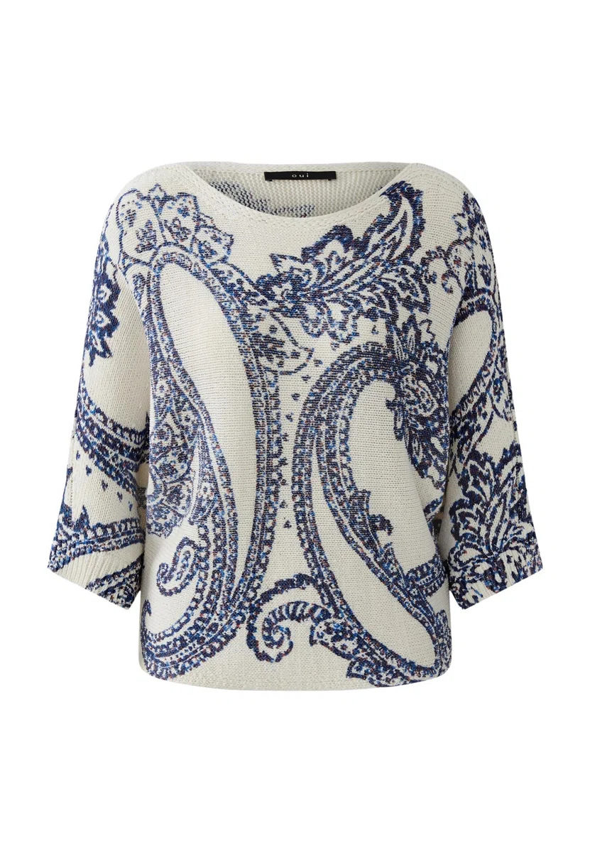 Oui Damen Pullover lässig geschnitten Print