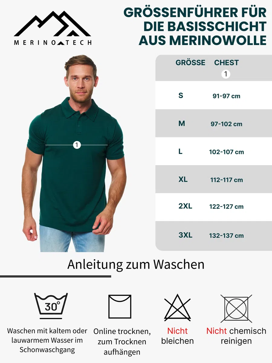 Merino.tech Premium Merino Poloshirt Herren – Kurzarm & Langarm Shirt – Outdoor & Alltag