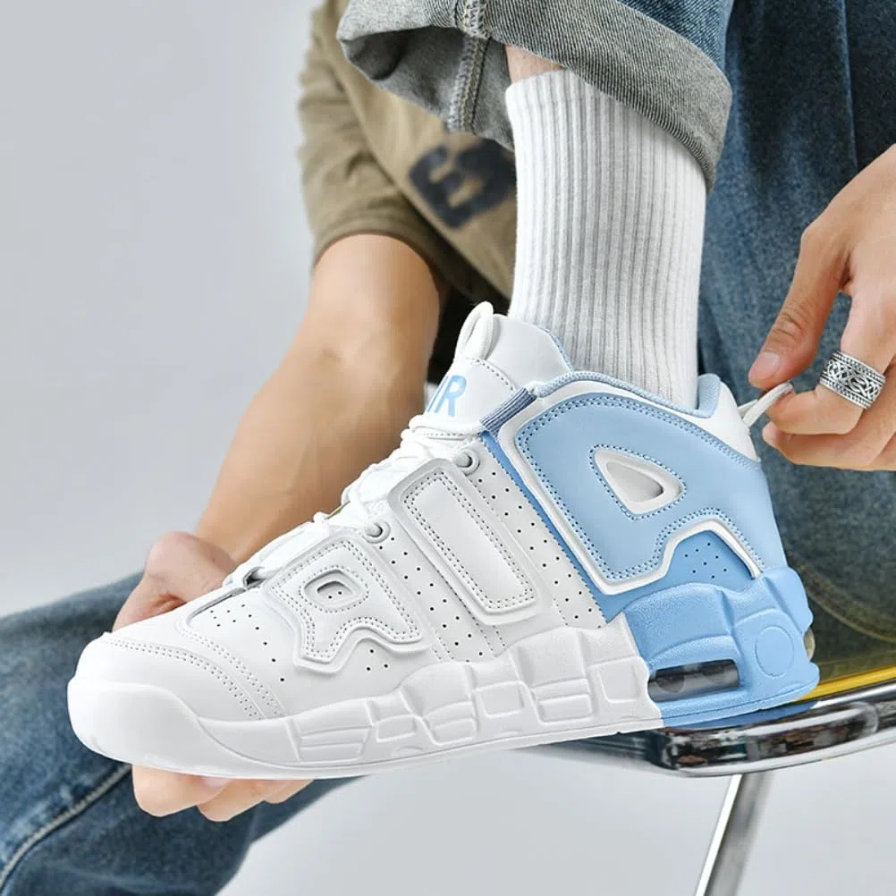 Sneaker Herren Damen Retro Skateboardschuhe Laufschuhe Turnschuhe mit Luftpolster Walkingschuhe Studenten Anti-Rutsch leichter Jungen Mädchen Basketballschuhe modisch Sportschuhe (Weiß blau 3,40)