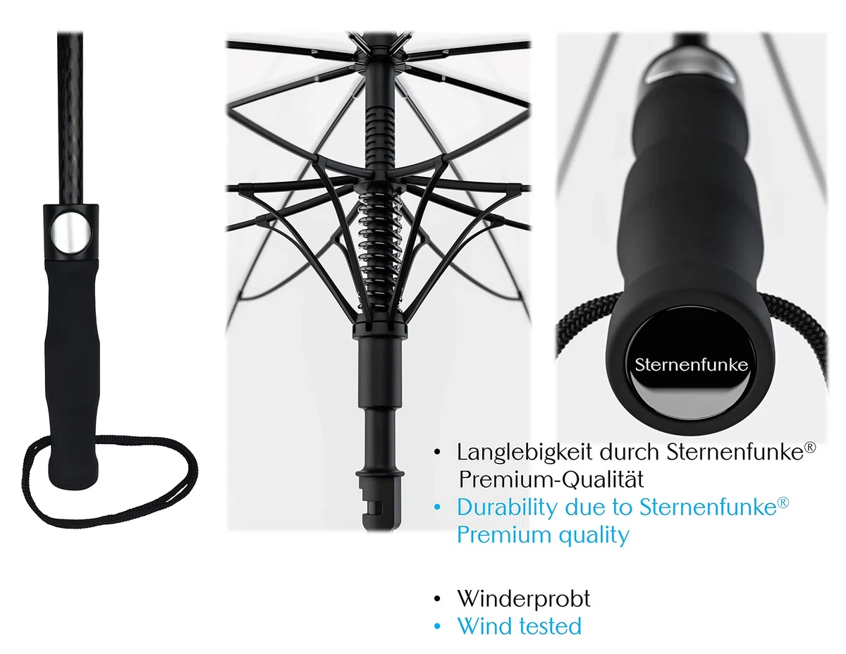 Regenschirm groß XXL Ø130 cm transparent, Komfort Druckknopf, mit Tragehülle, Automatik, Perfekt als durchsichtiger Partnerschirm oder Hochzeitsschirm - Rand schwarz