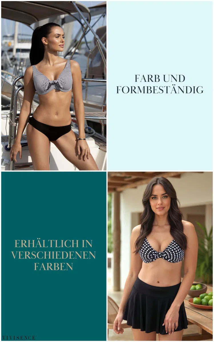 VIVISENCE Bikini BH Dame Bademode Soft Cups Gestreift Regulierbar EU 3203