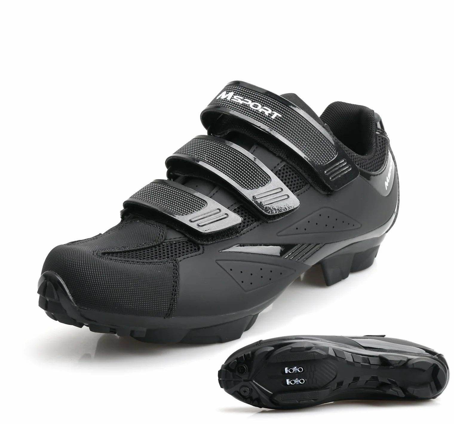 Msport MTB Schuhe Herren/Damen – Atmungsaktive, rutschfeste Fahrradschuhe, Kompatibel mit SPD-Systempedalen für Mountainbike & Indoor-Cycling - Schwarz 44 EU