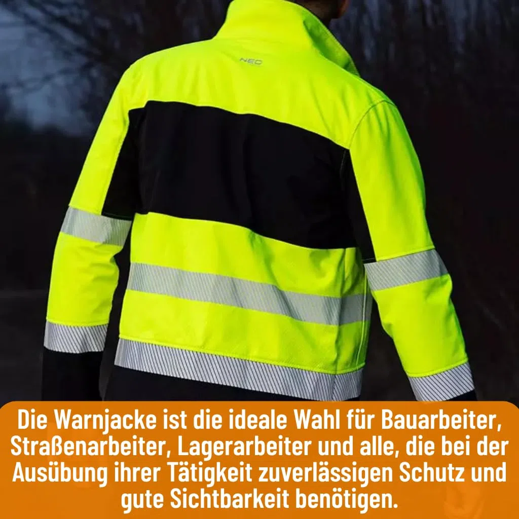 NEO TOOLS Warnschutz Softshell Jacke Klasse - Gelb/Schwarz, Reflektierende Streifen, Taschen mit Reißverschluss, Verstellbare Ärmel, Namensschild für Bau, Straße & Lager
