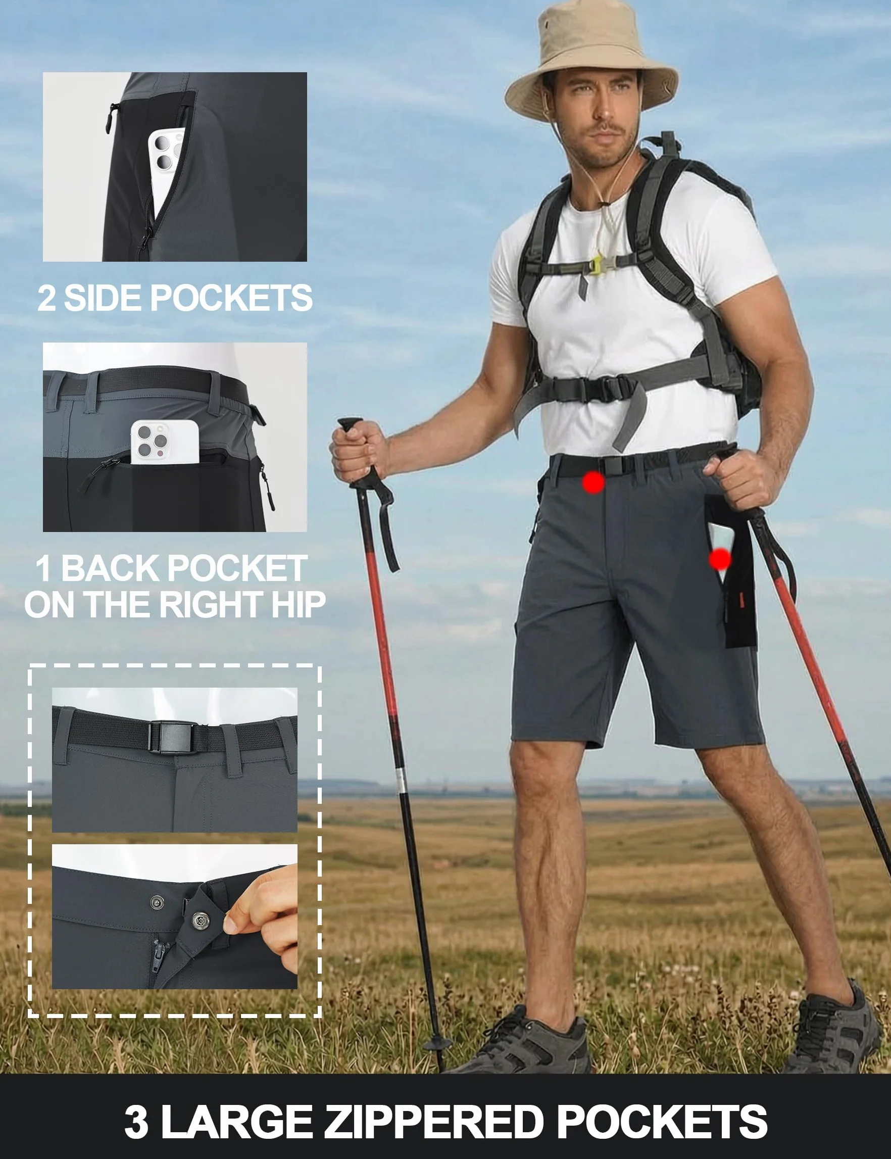 INBIKE MTB Shorts Mountainbike Hose Herren Wanderhose Sommer mit 3 Taschen Elastisch Schnelltrockned Atmungsaktiv Weich UV-Protect Radsport Outdoor CS106