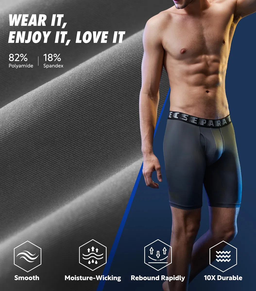 Separatec Herren-Unterwäsche, lange Beine, Boxershorts, Anti-Scheuern, separate Tasche, Unterwäsche für Herren, sportliche Unterstützung, Passform, 3 Stück