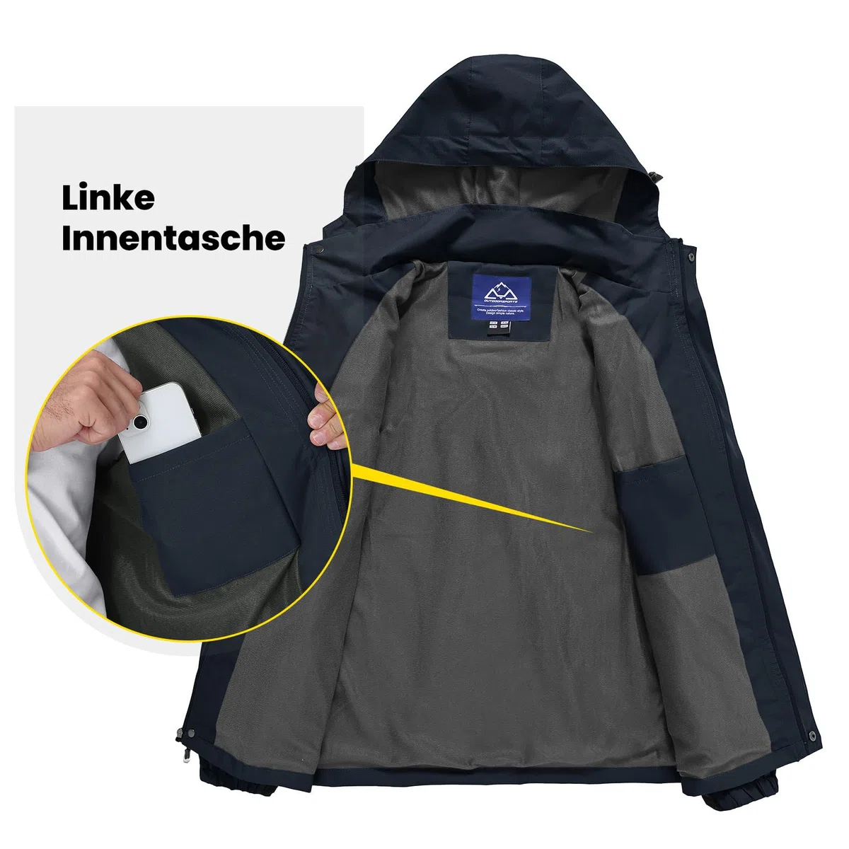 donhobo Herren Outdoor Wanderjacke Wasserabweisend Atmungsaktiv Winddichte Funktionsjacke Leicht Übergangsjacke Trekkingjacke Mäntel mit Abnehmbare Kapuze