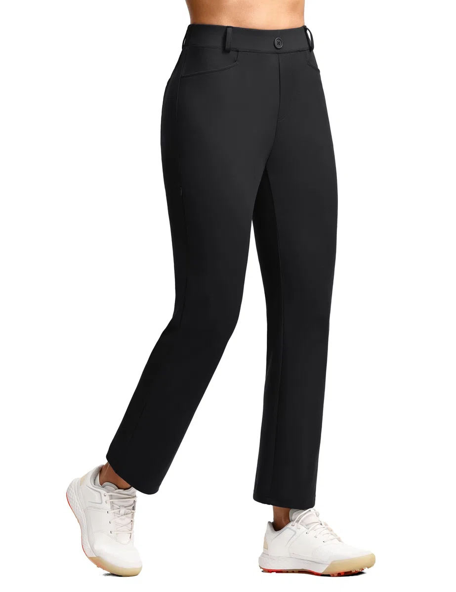 ISEEGZ Fleece-gefütterte Damen-Hose, Stretch-Reisehose mit Reißverschlusstaschen, schmal, elegant, Golf, Business, Arbeit, Freizeithose