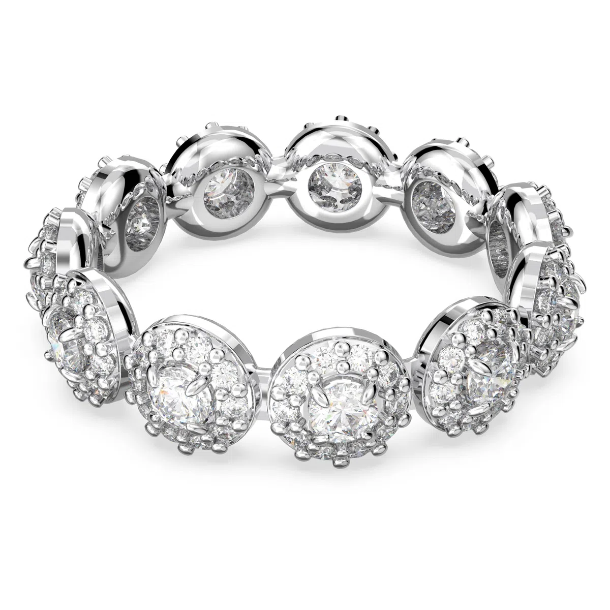 Swarovski Una Ring, Weiße Rundschliff- und Pavé-Kristalle in Rhodinierter Fassung