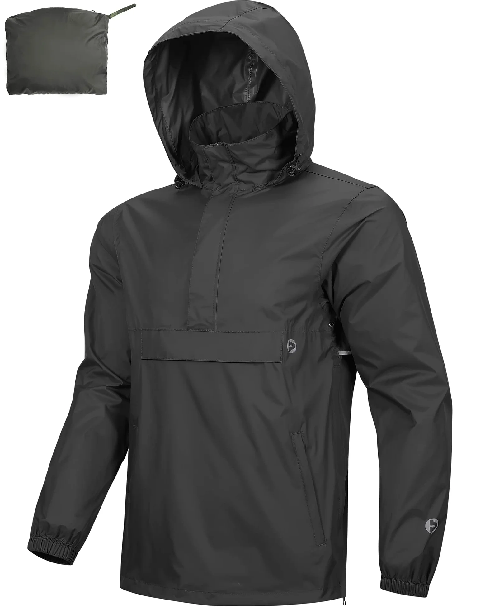 Outdoor Ventures Herren Regenjacke Wasserdichter Pullover mit Kapuze Packbare Reflektierende Jacke Leichte Fahrrad Windjacke Atmungsaktive Softshelljacke für Wandern Laufen Outdoor