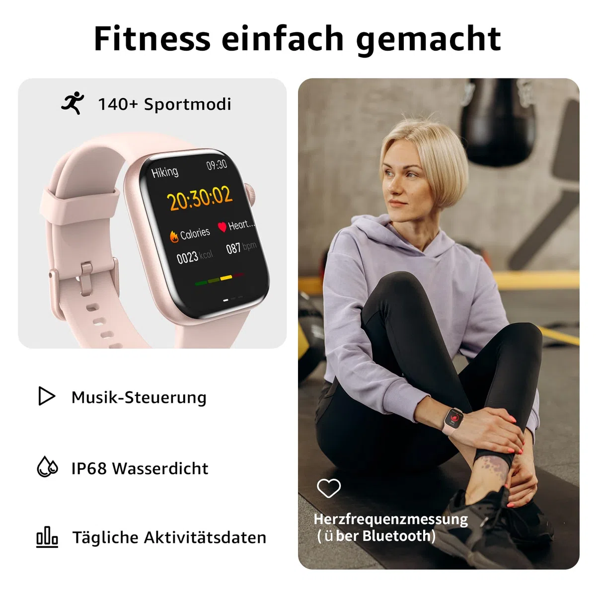 Smartwatch Damen Herren, 1,85" HD Touch Fitnessuhr mit Telefonfunktion, 140+Sportmodi Smart Watch Fitness Tracker mit Pulsmesser Schlafmonitor Schrittzähler, IP68 Wasserdicht Sportuhr für iOS Android