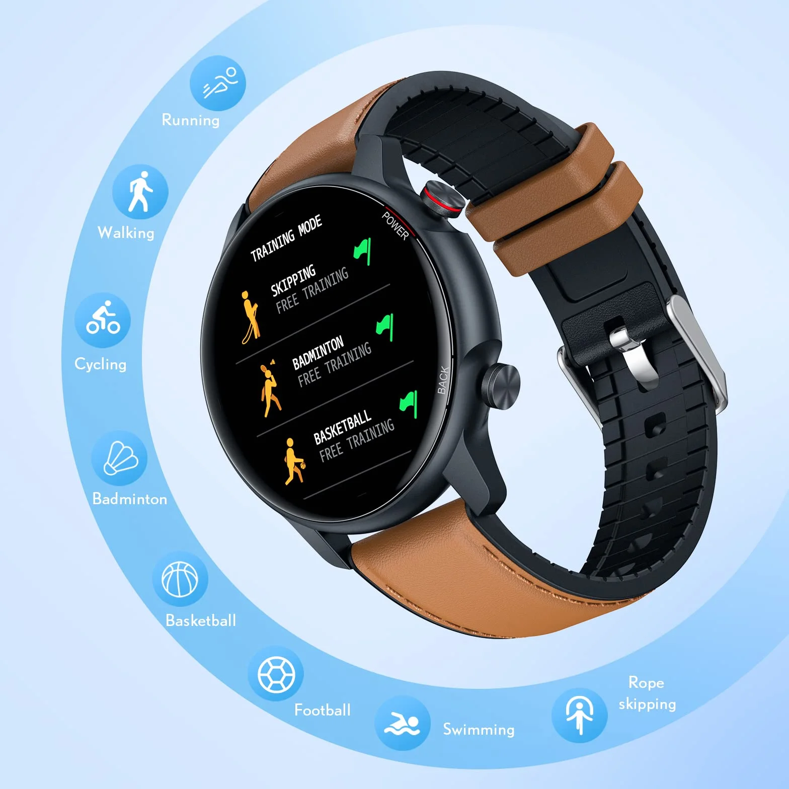 Smartwatch Herren Fitnessuhr Armbanduhr Uhr - 1,32 Zoll Runde Männer Sportuhr Wasserdicht ip68 Schrittzähler Blutdruckmessung Pulsmesser Kalorienzähler Bluetooth Kompatibel Android mit ios (Braun)
