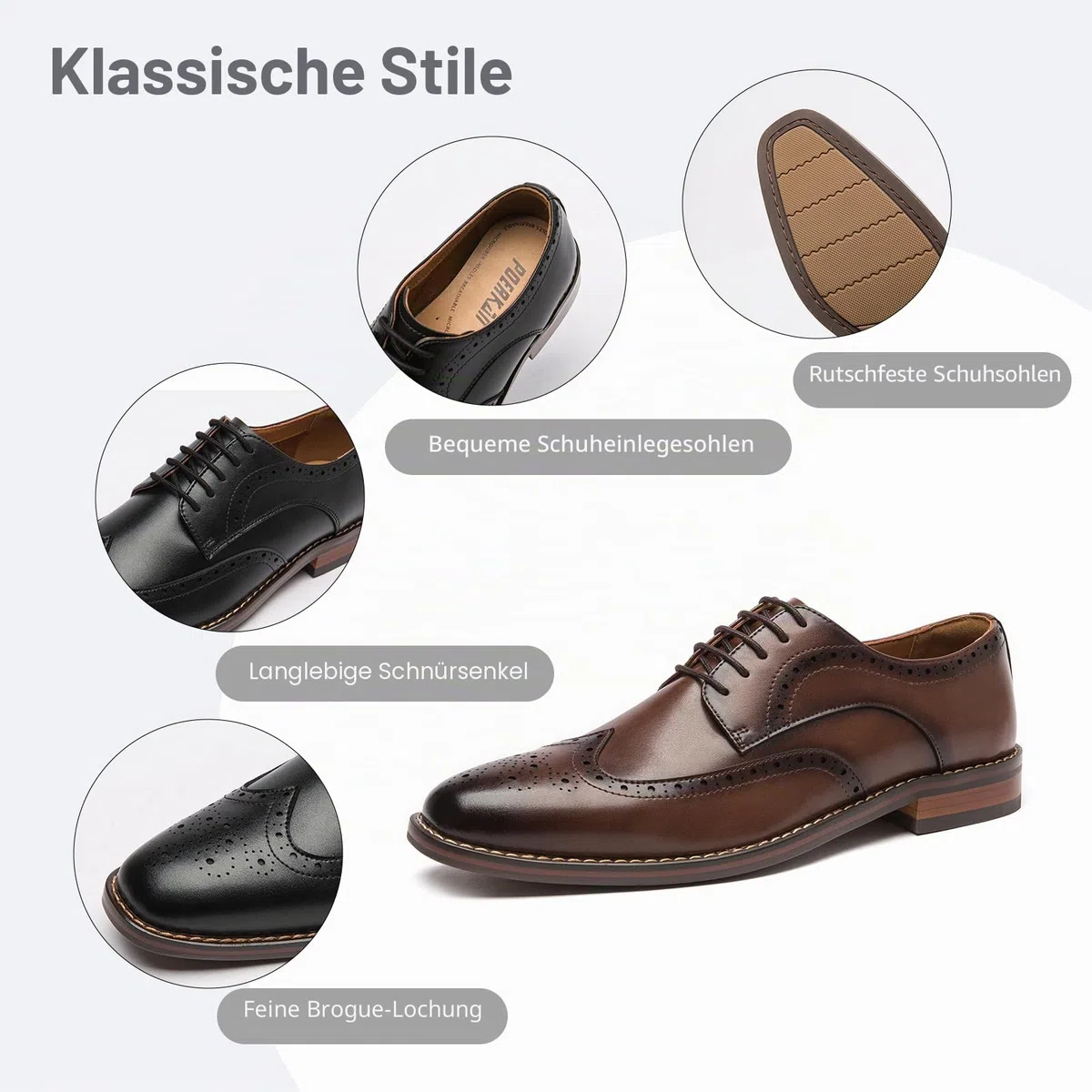 Herren Oxford & Derby Formal Dress Shoes Lace Up Leder Classics in Schwarz und Braun mit Lack Brogue Details