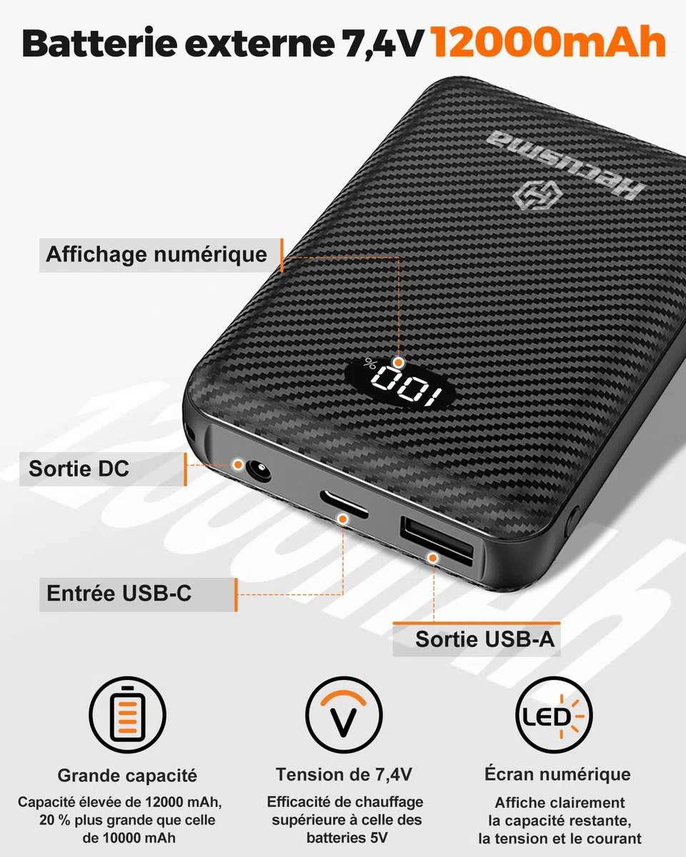 Unisex Fleece Heizweste Kinder mit powerbank 12000 mAh 7.4 V, Beheizbare Weste Kinder mit 5 Heizzone, Heizweste Jungen und Mädchen für Winter Outdoor-Oberteil Leichte - XL