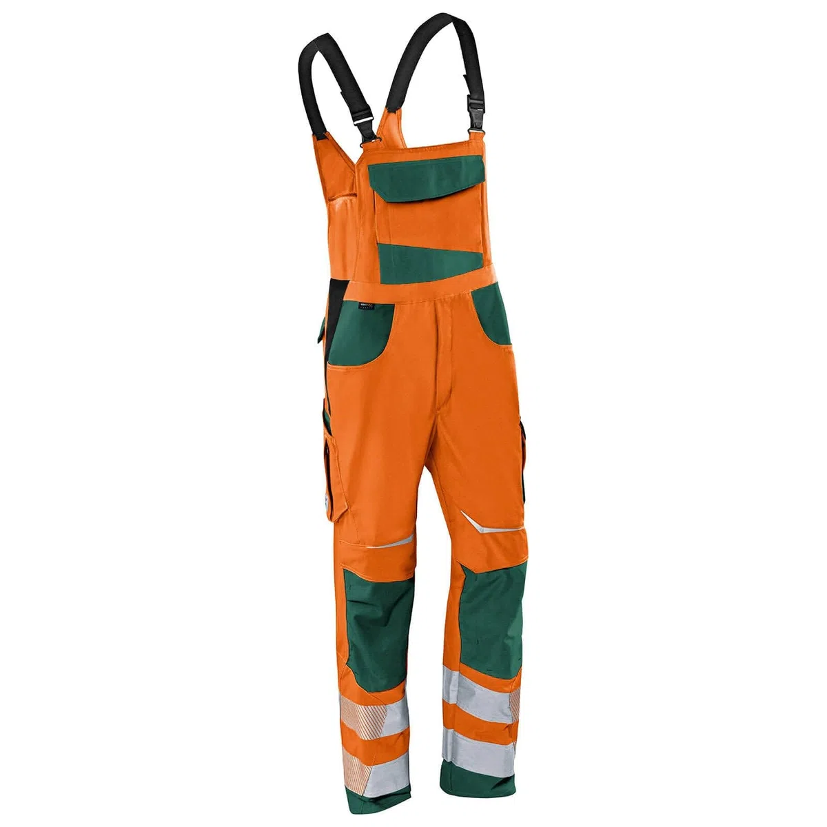 KÜBLER REFLECTIQ Latzhose PSA 2 – Latzhose mit Reflex- und Cordura®-Verstärkungen für mehr Bewegungsfreiheit warnorange/moosgrün Gr. 26