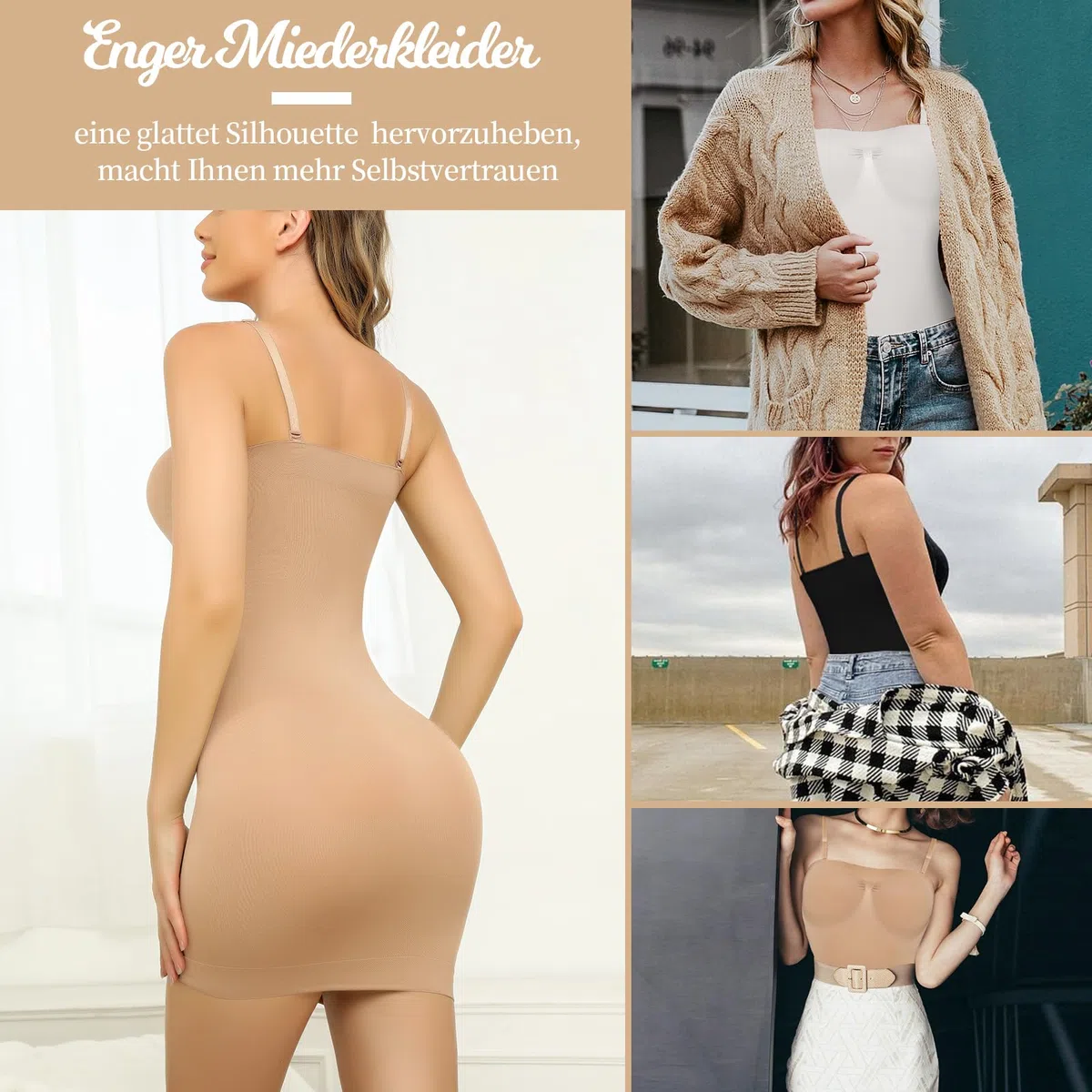 Joyshaper Unterkleid Damen Unterröcke Full Slip Miederkleid Mieder Body Shapewear Nachtkleid mit Trägern