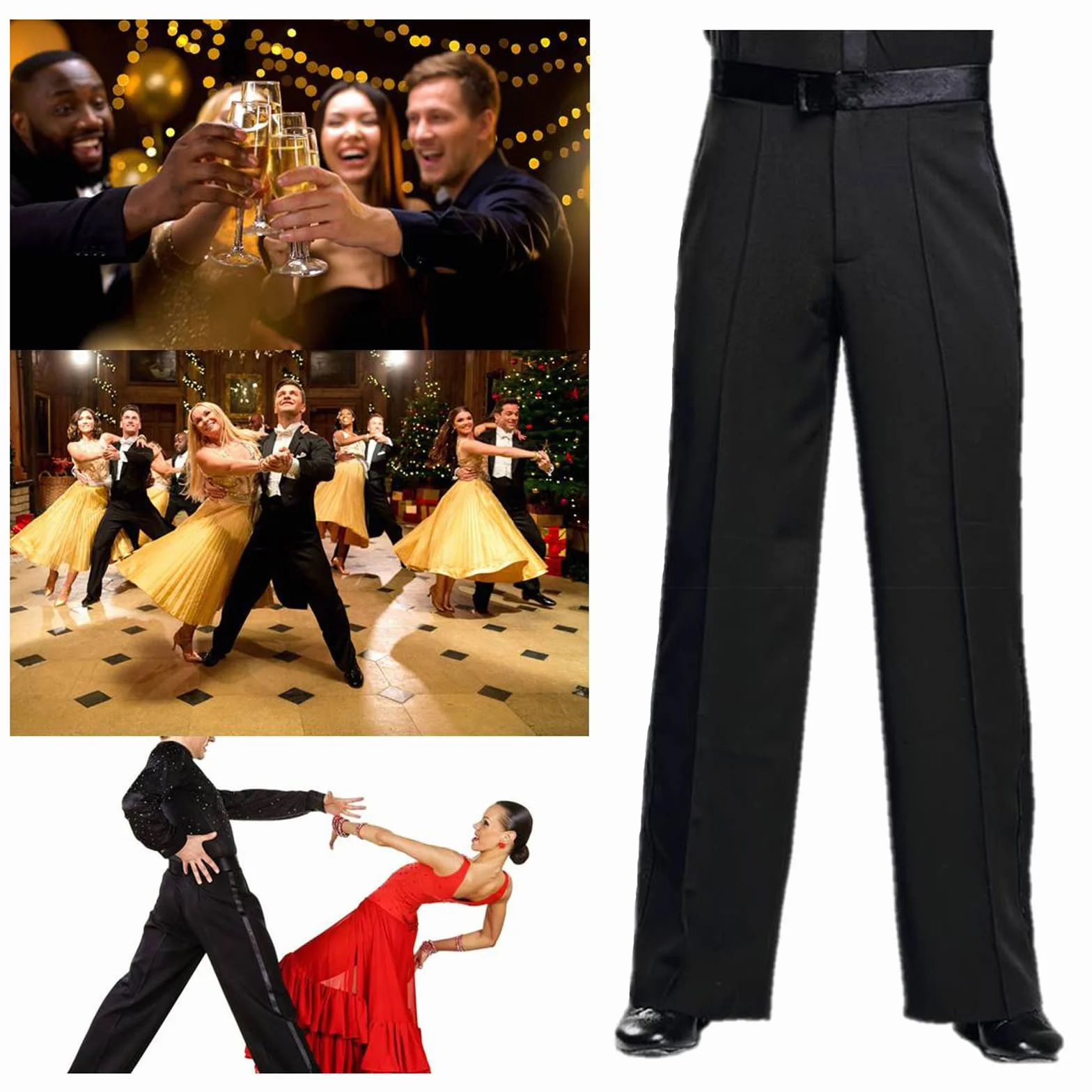 Herren schwarze elastische Taille Loose Fit Lounge Hose Latein Ballsaal Jazz Salsa Moderne Tanzhose