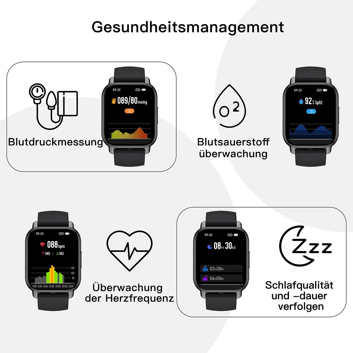 Popglory Smartwatch Herren Damen, 1.85" Fitnessuhr mit Blutdruckmessung Telefonfunktion Sprachsteuerung Herzfrequenz, 100+ Sportmodi Fitness Tracker Schrittzähler Schlaf SpO2, für Android iOS