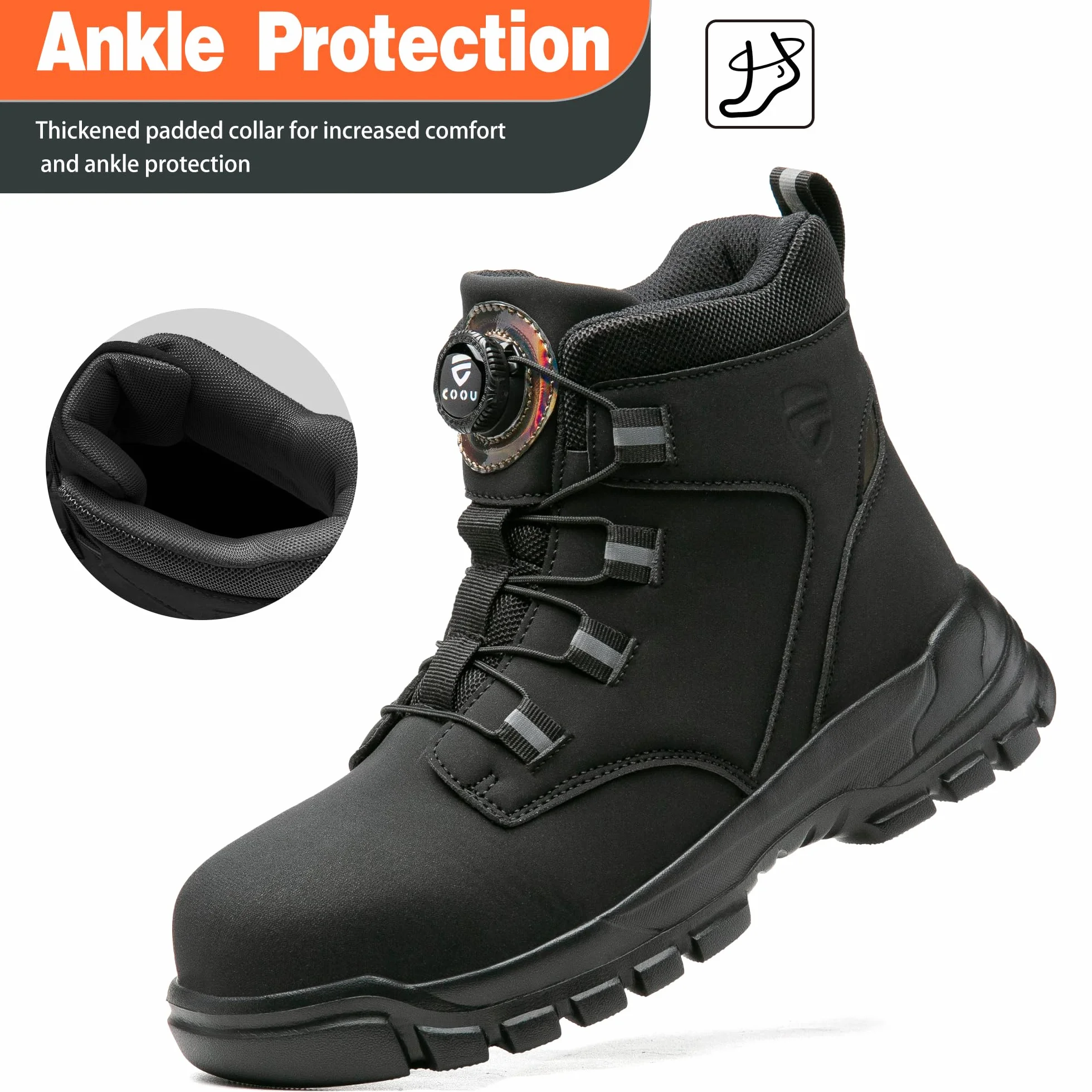 KOIFISH Sicherheitsstiefel Herren Damen Leicht Arbeitsschuhe Hoch Sicherheitsschuhe Rutschfest Drehverschluss Stahlkappenschuhe