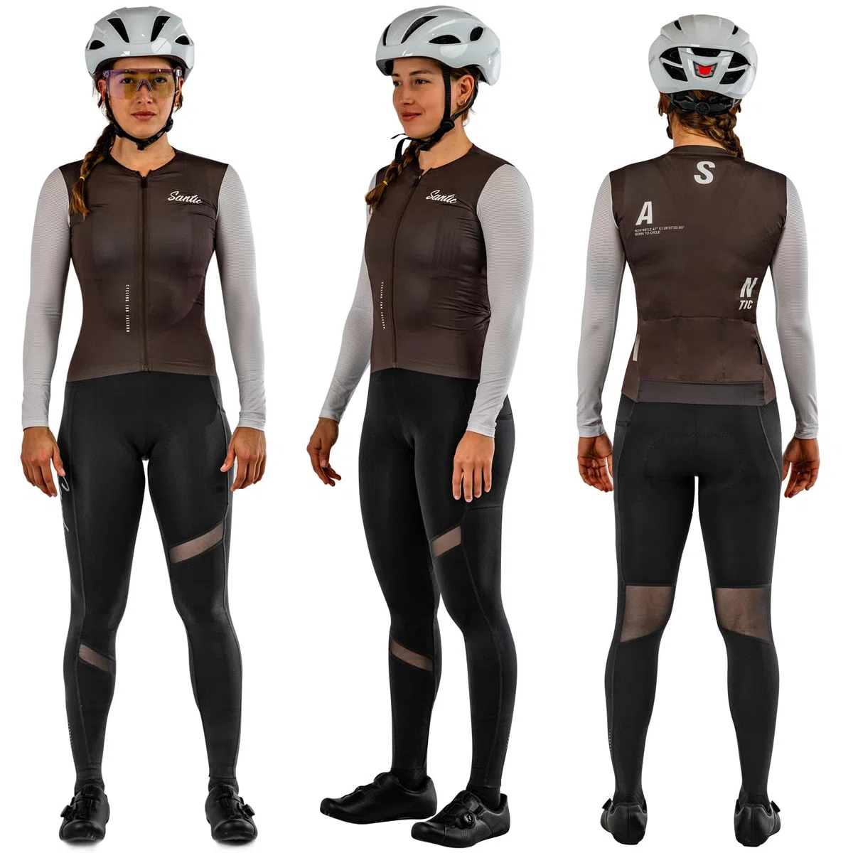 Santic Fahrrad-Trägerhose Damen Lang mit Sitzpolster Reflektierend Superelastisch Atmungsaktives Netzgewebe Radsport Leggings