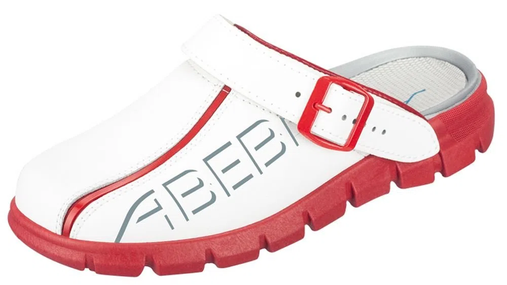 Abeba Berufsschuh-Clog Herren, Damen Dynamic Clog 7313 - 41 Arbeitsschuh, Weiß Rot mit Aufdruck, EU